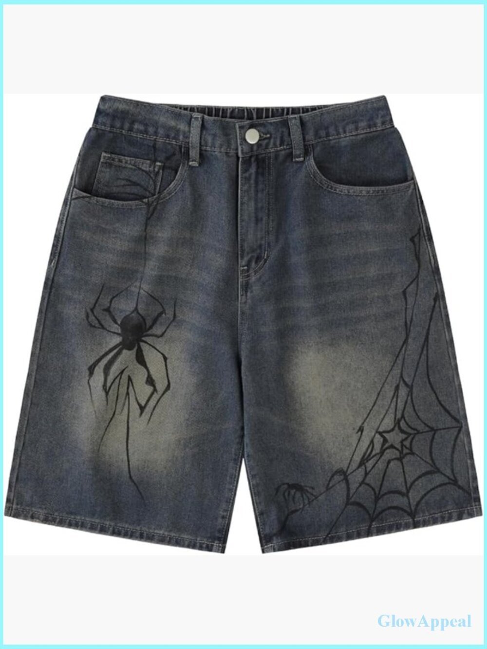 Y2K Blue Denim Shorts Summer Loose Straight Leg Baggy Jorts Grunge Streetwear